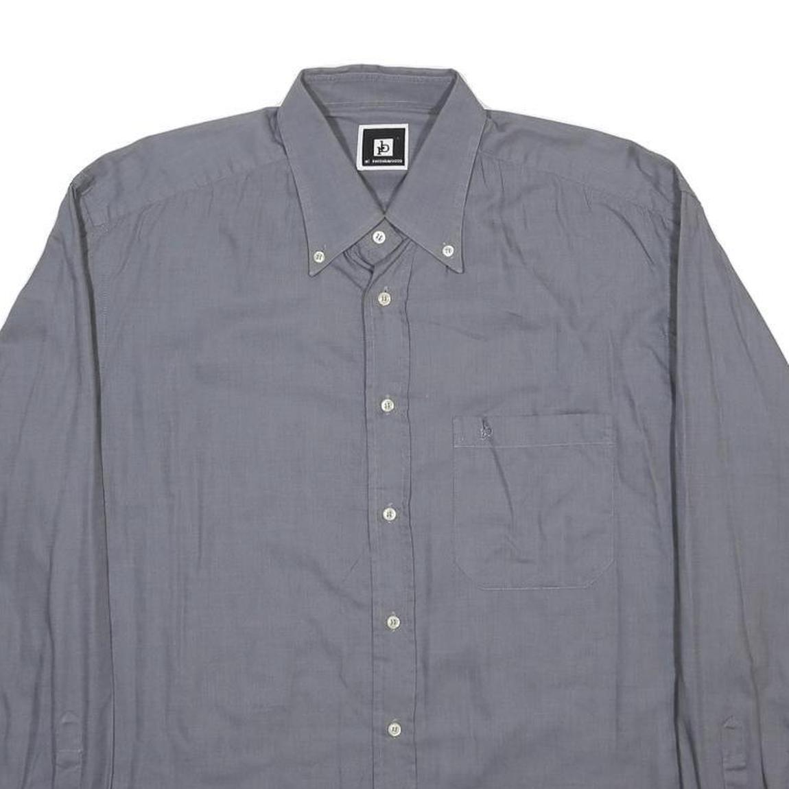 ROCCOBAROCCO Mens Grey Cotton Blend Shirt L Button-Down Collar Long Sleeve