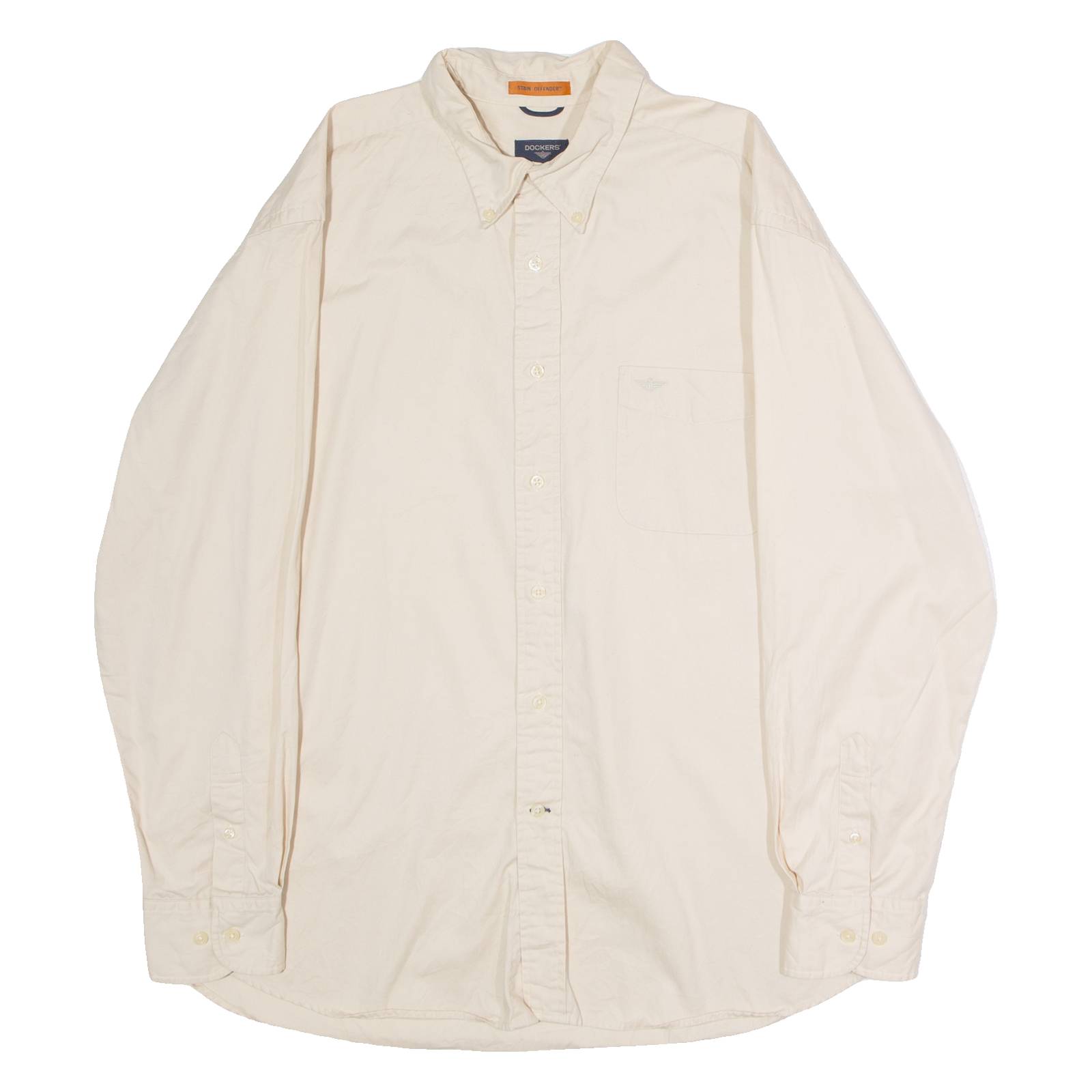 DOCKERS Mens Plain Shirt Beige 90s Long Sleeve XL