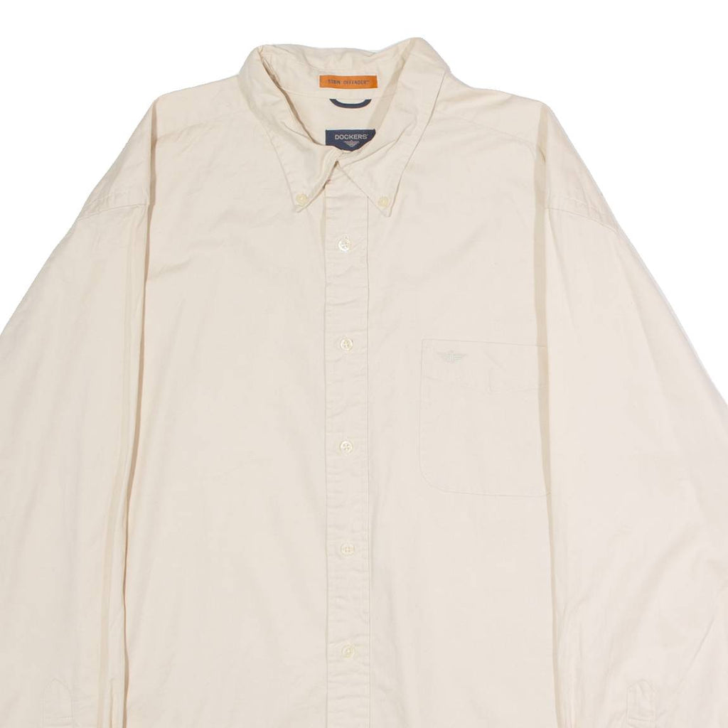 DOCKERS Mens Plain Shirt Beige 90s Long Sleeve XL