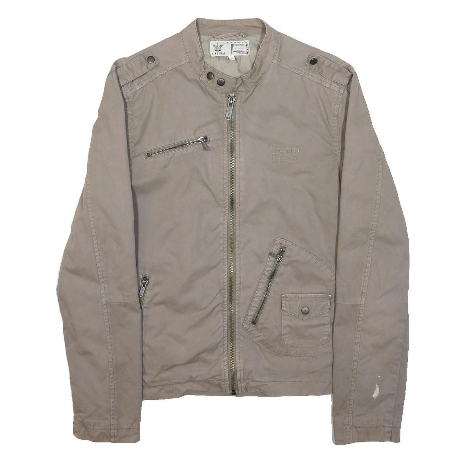 FIRETRAP Mens Beige Cotton Blend Zip Jacket M Casual Lightweight Pockets