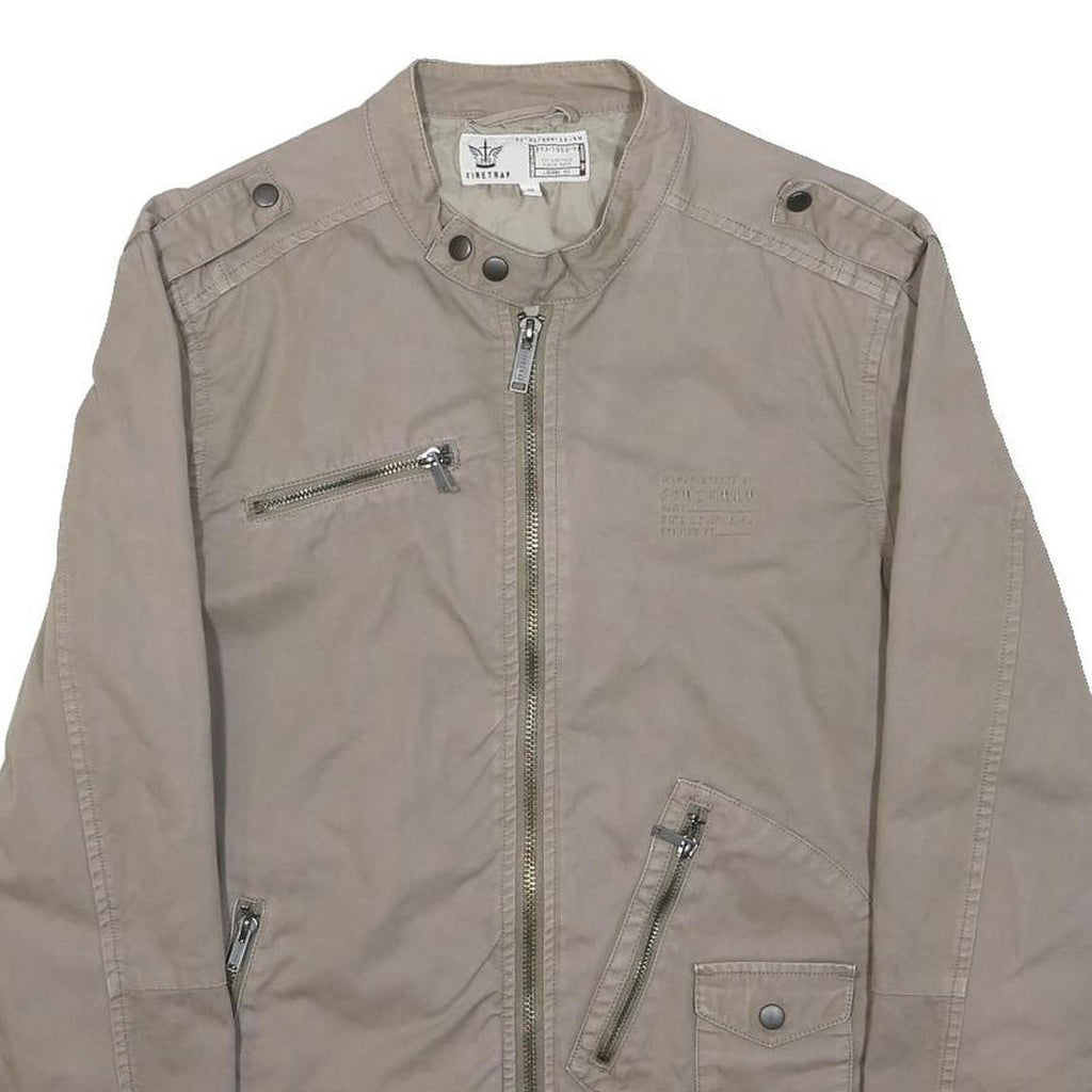 FIRETRAP Mens Beige Cotton Blend Zip Jacket M Casual Lightweight Pockets