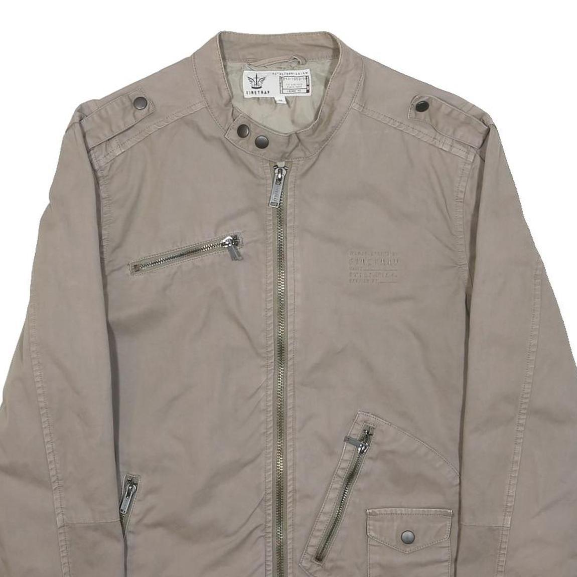 FIRETRAP Mens Beige Cotton Blend Zip Jacket M Casual Lightweight Pockets