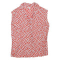 BENETTON Womens Red White Floral Sleeveless V-Neck Top M Summer Cotton