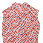 BENETTON Womens Red White Floral Sleeveless V-Neck Top M Summer Cotton