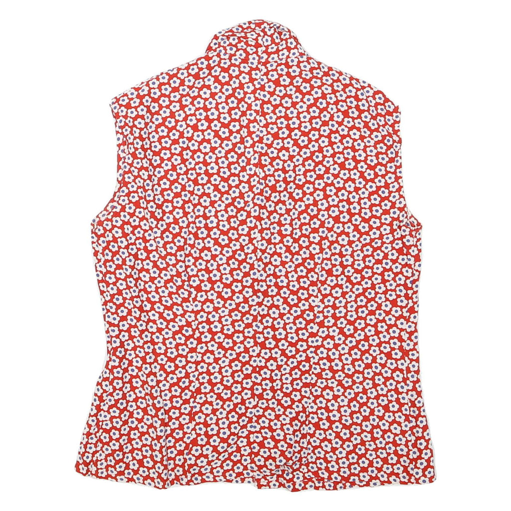 BENETTON Womens Red White Floral Sleeveless V-Neck Top M Summer Cotton