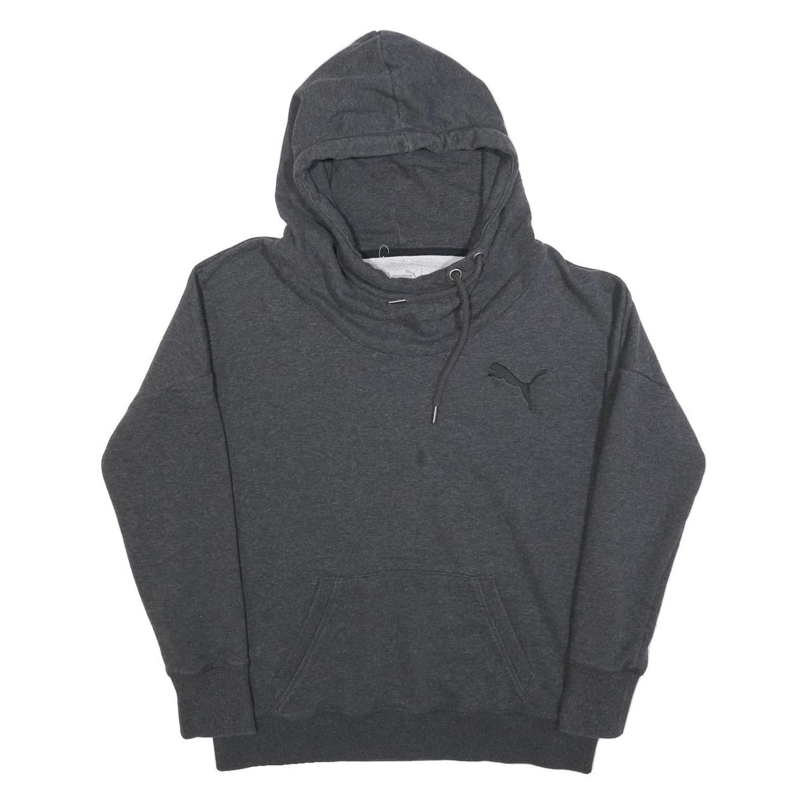 PUMA Womens Grey Hoodie UK 14 Cotton Blend Pullover Casual Sweatshirt