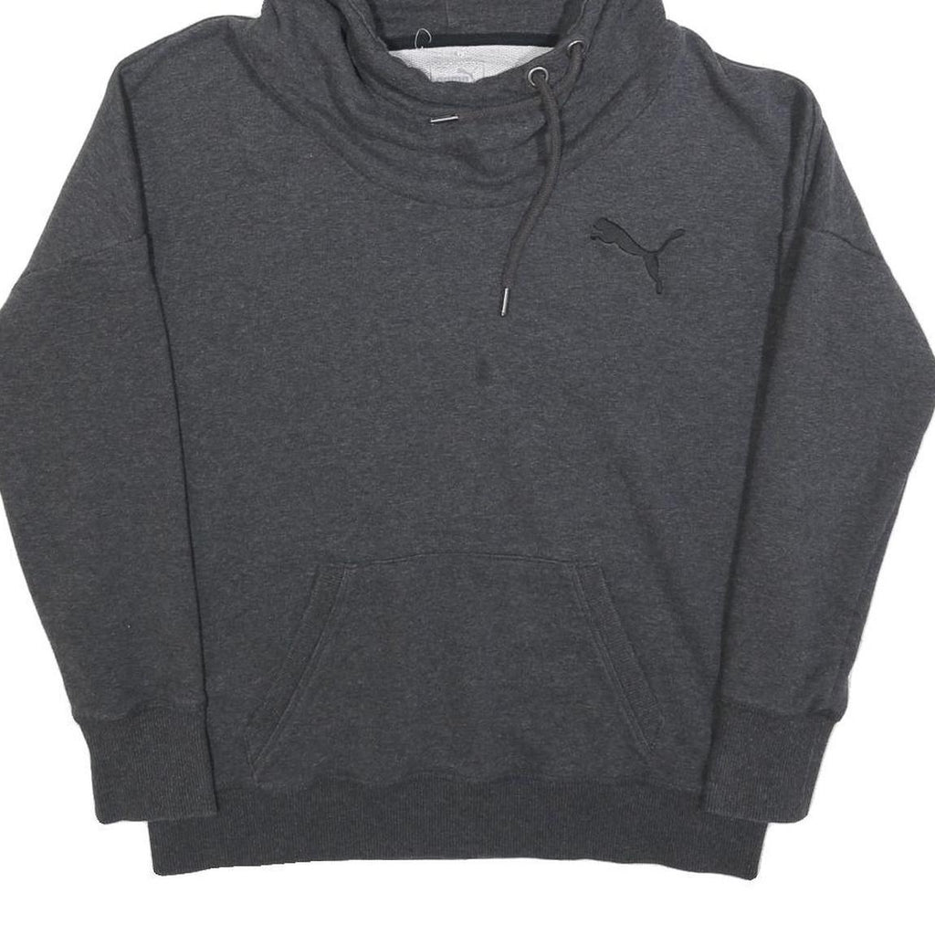 PUMA Womens Grey Hoodie UK 14 Cotton Blend Pullover Casual Sweatshirt
