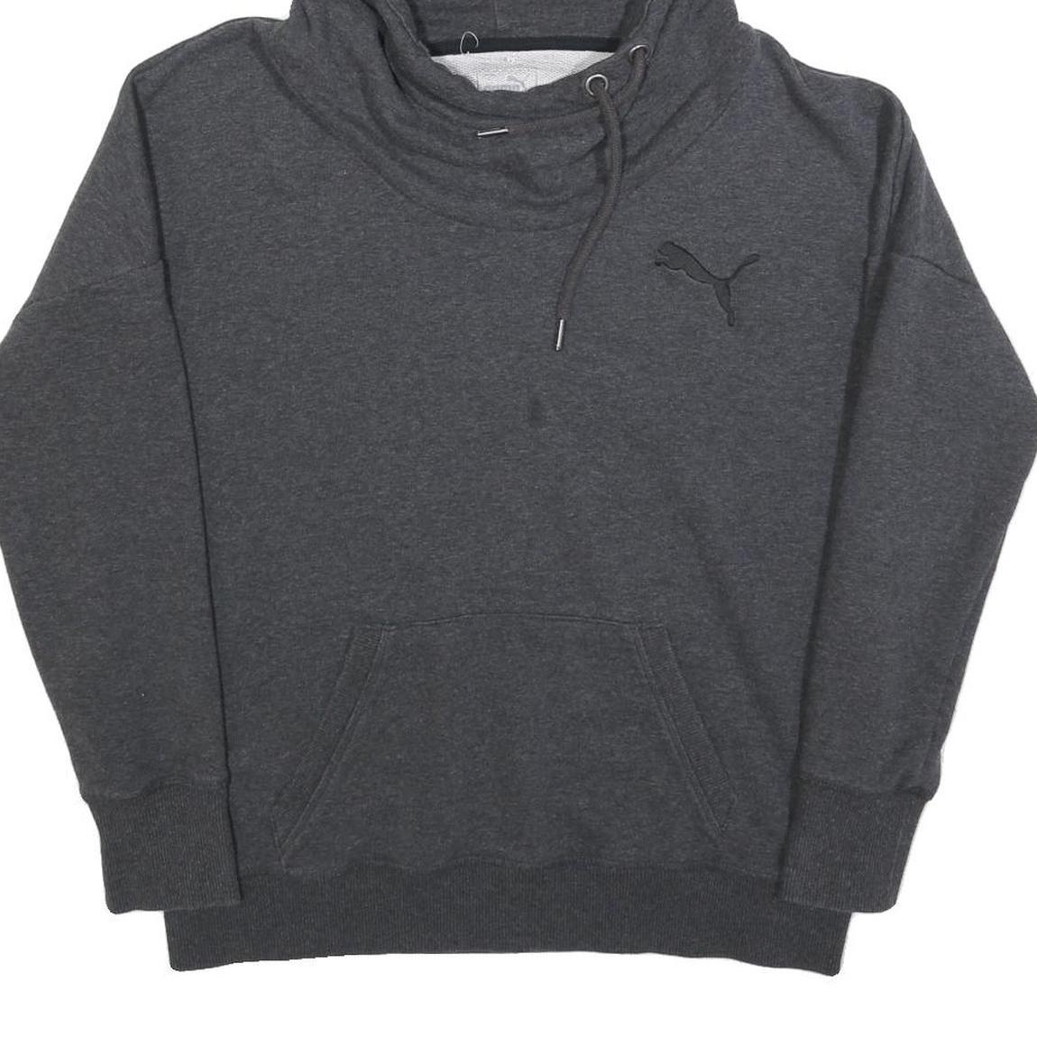 PUMA Womens Grey Hoodie UK 14 Cotton Blend Pullover Casual Sweatshirt