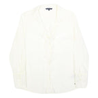 TOMMY HILFIGER Womens White Silk Blend Ruffle Shirt Long Sleeve Collared S