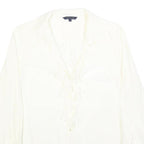 TOMMY HILFIGER Womens White Silk Blend Ruffle Shirt Long Sleeve Collared S
