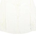 TOMMY HILFIGER Womens White Silk Blend Ruffle Shirt Long Sleeve Collared S
