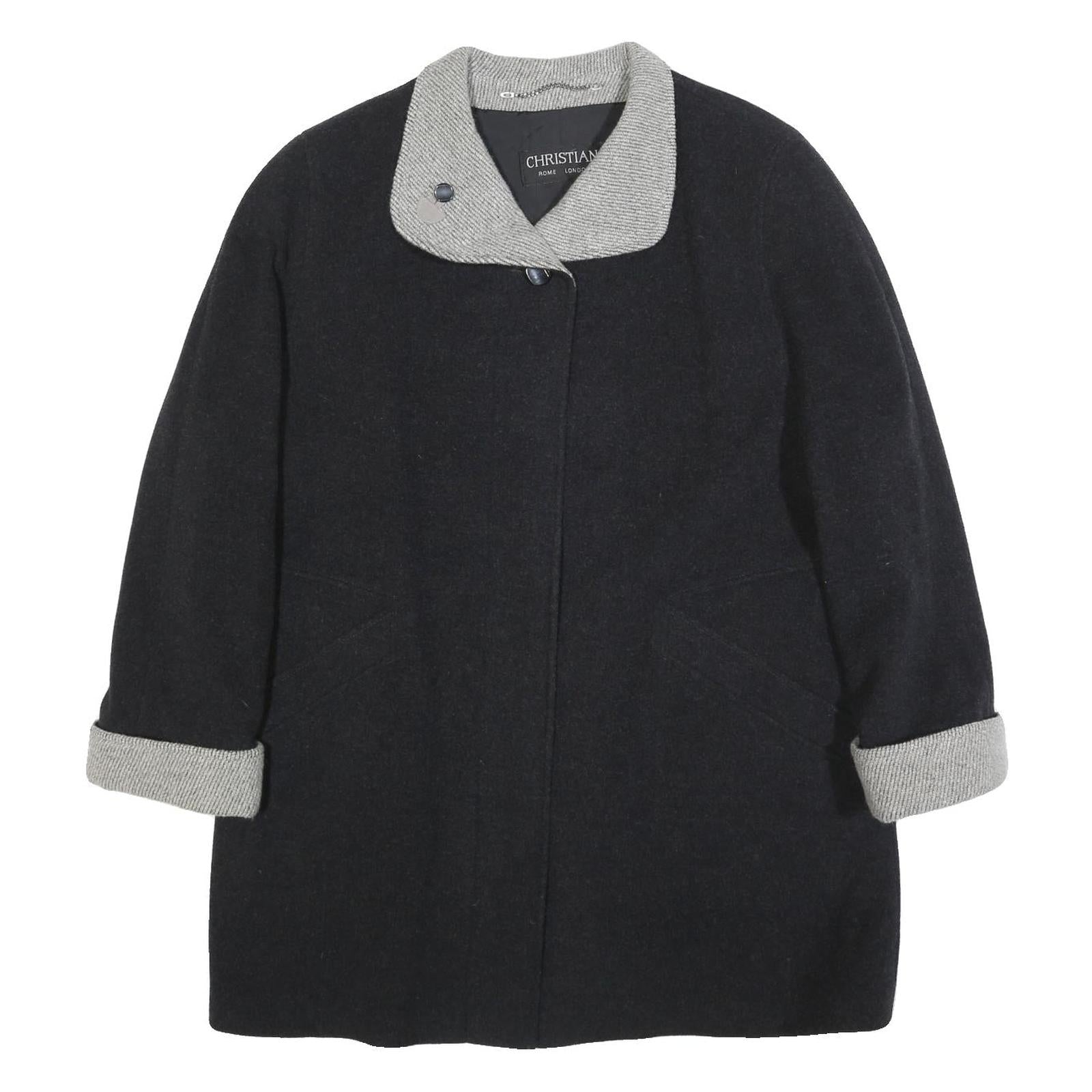 CHRISTIAN Womens Black & Grey Wool Blend Button Jacket XL Wool Blend Classic