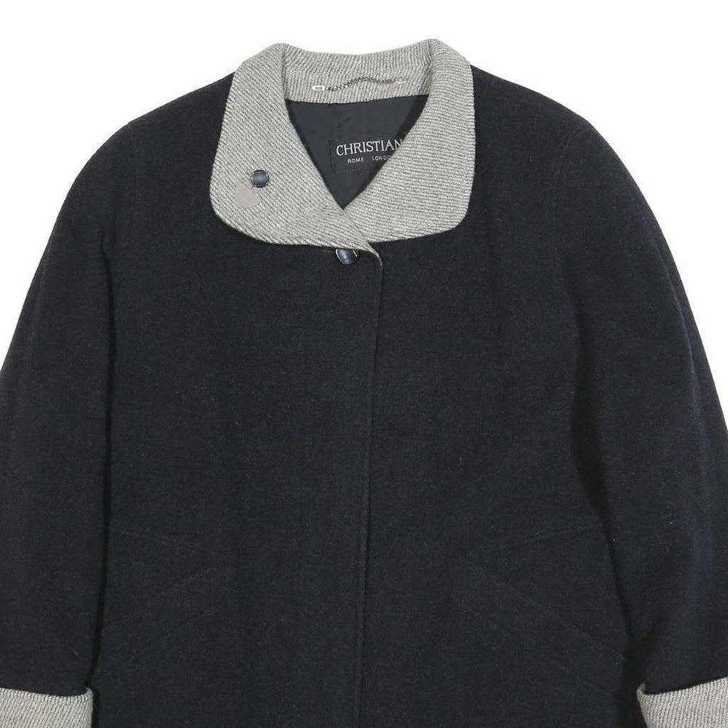 CHRISTIAN Womens Black & Grey Wool Blend Button Jacket XL Wool Blend Classic