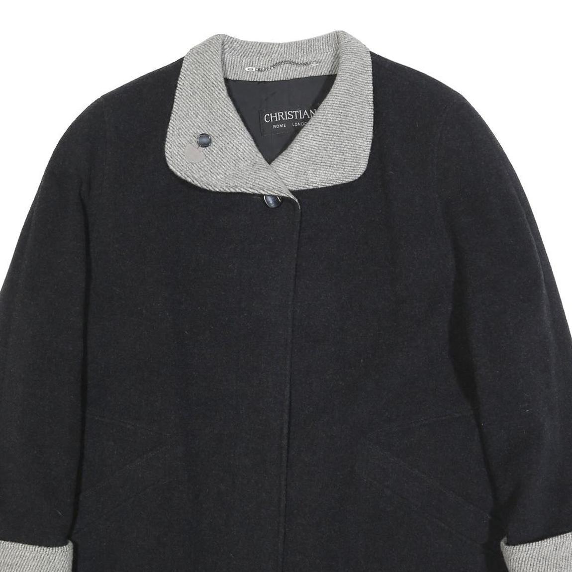 CHRISTIAN Womens Black & Grey Wool Blend Button Jacket XL Wool Blend Classic