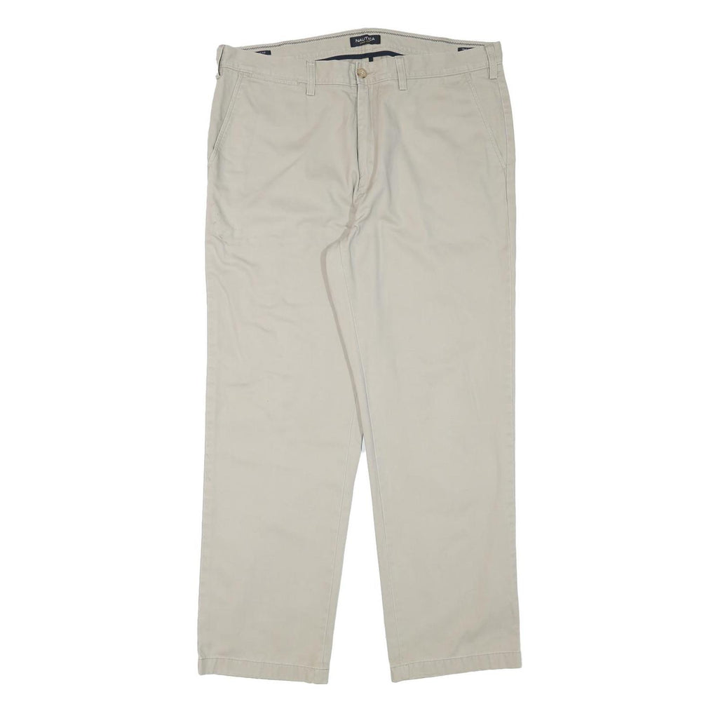 NAUTICA Mens Regular Fit Beige Cotton Blend Trousers W36 L29 Casual Zip Closure
