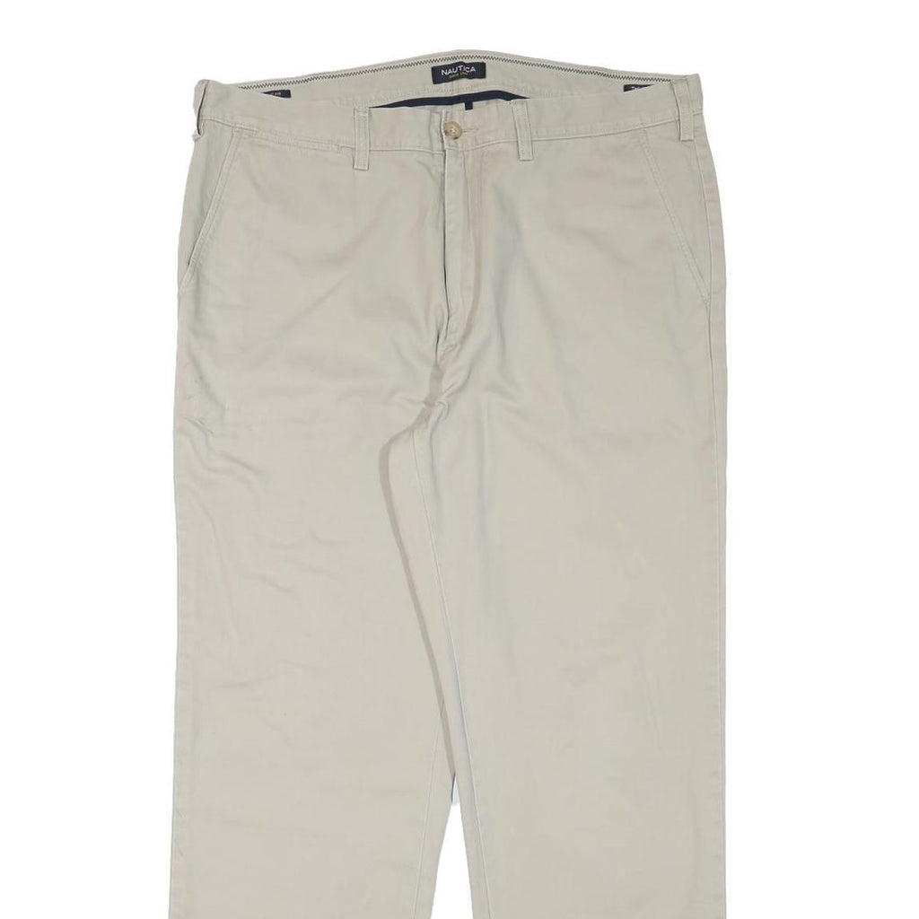 NAUTICA Mens Regular Fit Beige Cotton Blend Trousers W36 L29 Casual Zip Closure