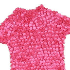 Womens Pink Basic Short Sleeve Round Neck Textured Top S