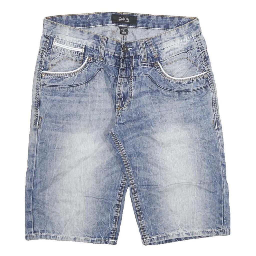 SMOG Mens Denim Blue Casual Shorts L W32 Cotton Blend Comfortable Summer