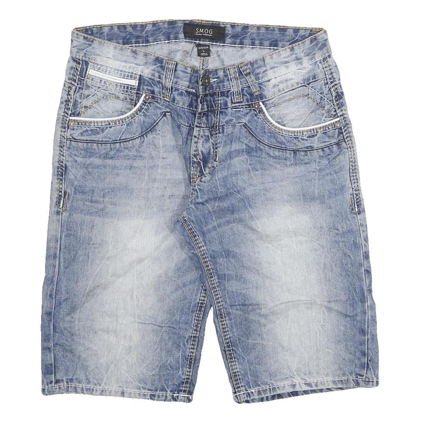 SMOG Mens Denim Blue Casual Shorts L W32 Cotton Blend Comfortable Summer
