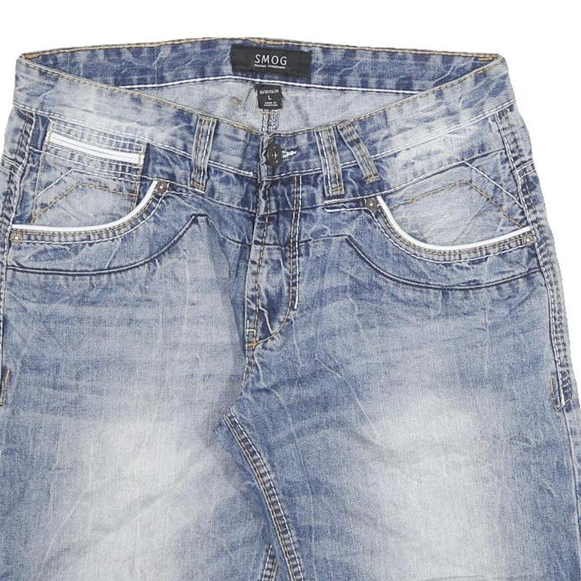 SMOG Mens Denim Blue Casual Shorts L W32 Cotton Blend Comfortable Summer