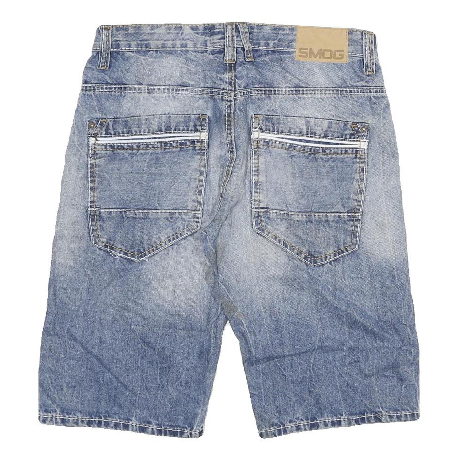 SMOG Mens Denim Blue Casual Shorts L W32 Cotton Blend Comfortable Summer