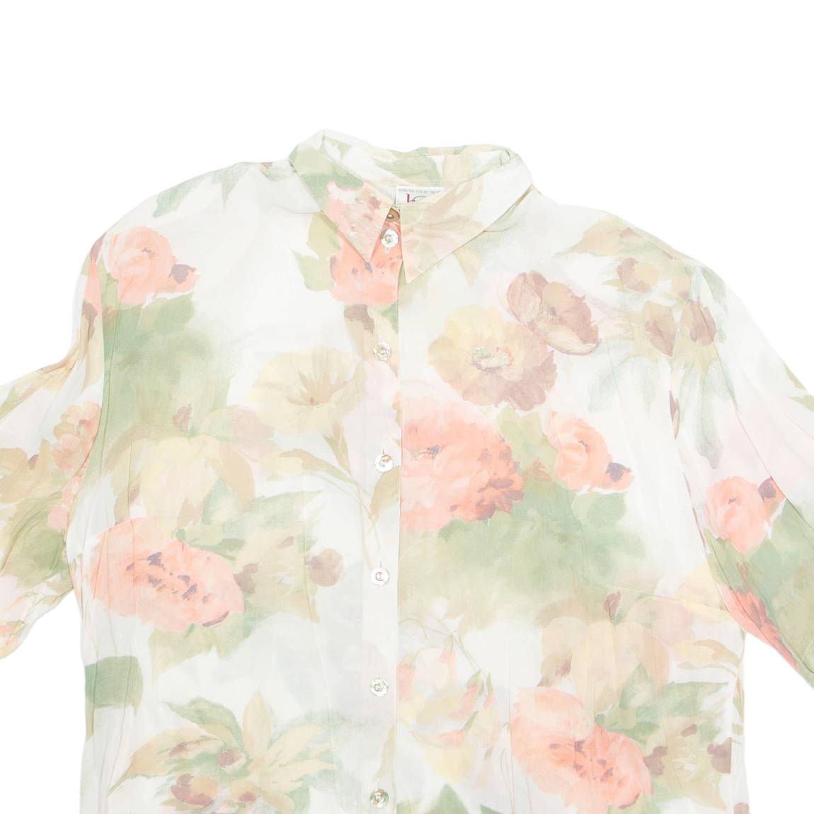 Sheer Womens Printed Blouse Pink Floral 2XL