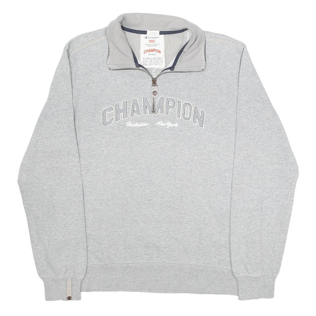 CHAMPION Mens Grey 1/4 Zip L Cotton Blend Pullover Sweatshirt Champion Logo
