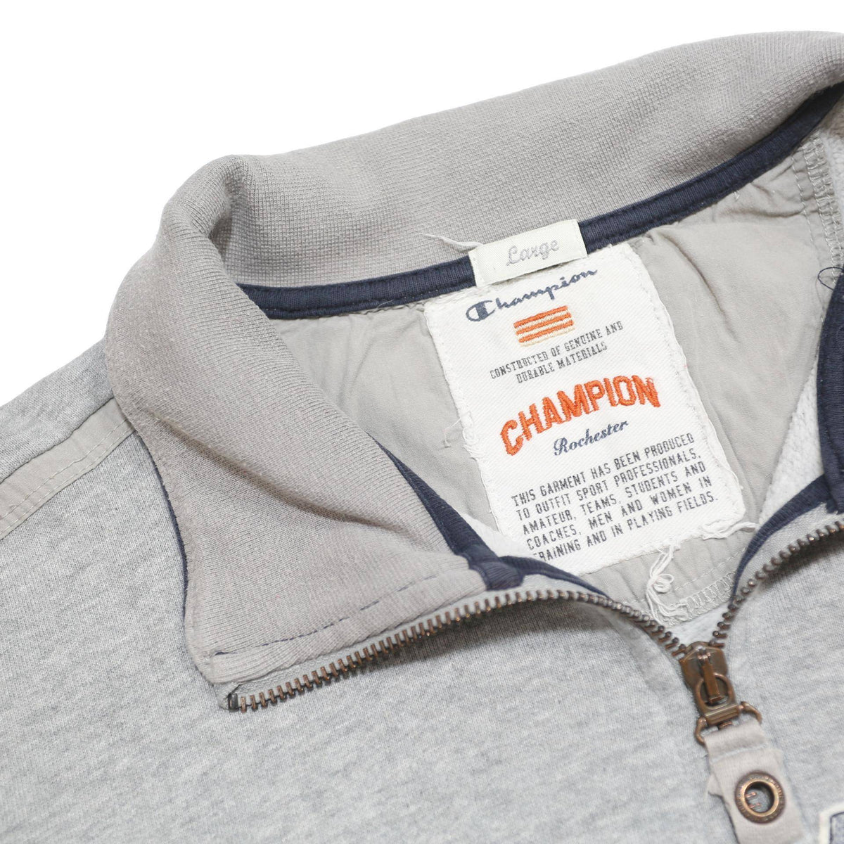 CHAMPION Mens Grey 1/4 Zip L Cotton Blend Pullover Sweatshirt Champion Logo