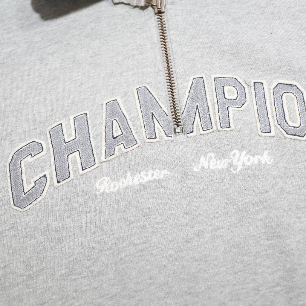 CHAMPION Mens Grey 1/4 Zip L Cotton Blend Pullover Sweatshirt Champion Logo