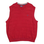 CHAPS Mens Red Patterned Jumper V-Neck Basic Knit 2XL Sleeveless Cotton Blend