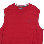 CHAPS Mens Red Patterned Jumper V-Neck Basic Knit 2XL Sleeveless Cotton Blend