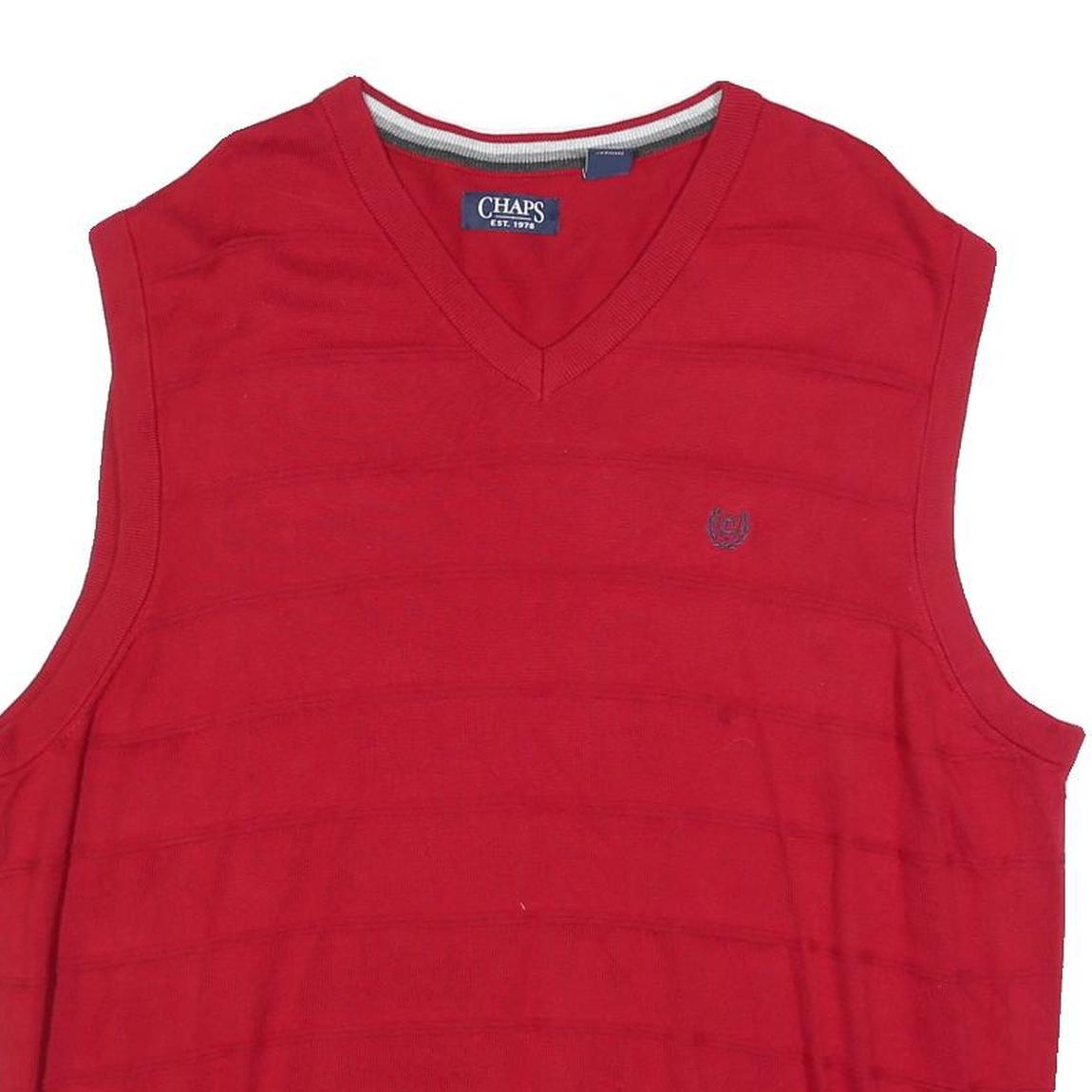 CHAPS Mens Red Patterned Jumper V-Neck Basic Knit 2XL Sleeveless Cotton Blend