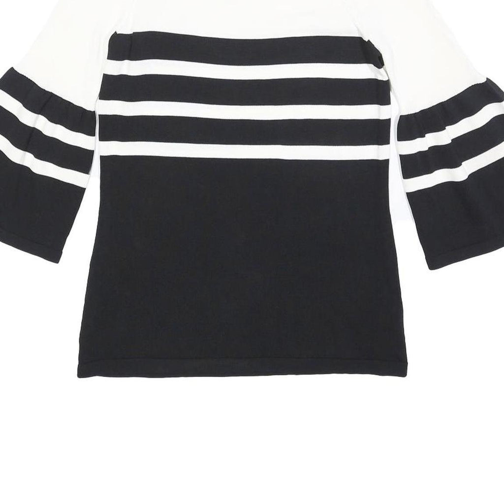 CALVIN KLEIN Womens Black & White Striped Off Shoulder Top 3/4 Sleeve S