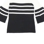 CALVIN KLEIN Womens Black & White Striped Off Shoulder Top 3/4 Sleeve S
