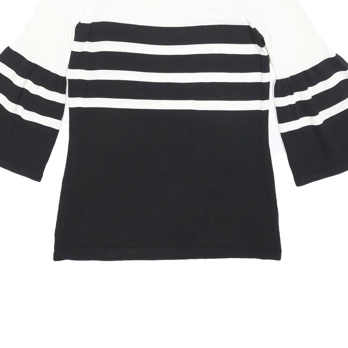 CALVIN KLEIN Womens Black & White Striped Off Shoulder Top 3/4 Sleeve S