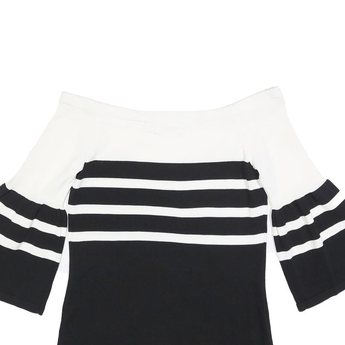 CALVIN KLEIN Womens Black & White Striped Off Shoulder Top 3/4 Sleeve S