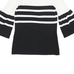 CALVIN KLEIN Womens Black & White Striped Off Shoulder Top 3/4 Sleeve S