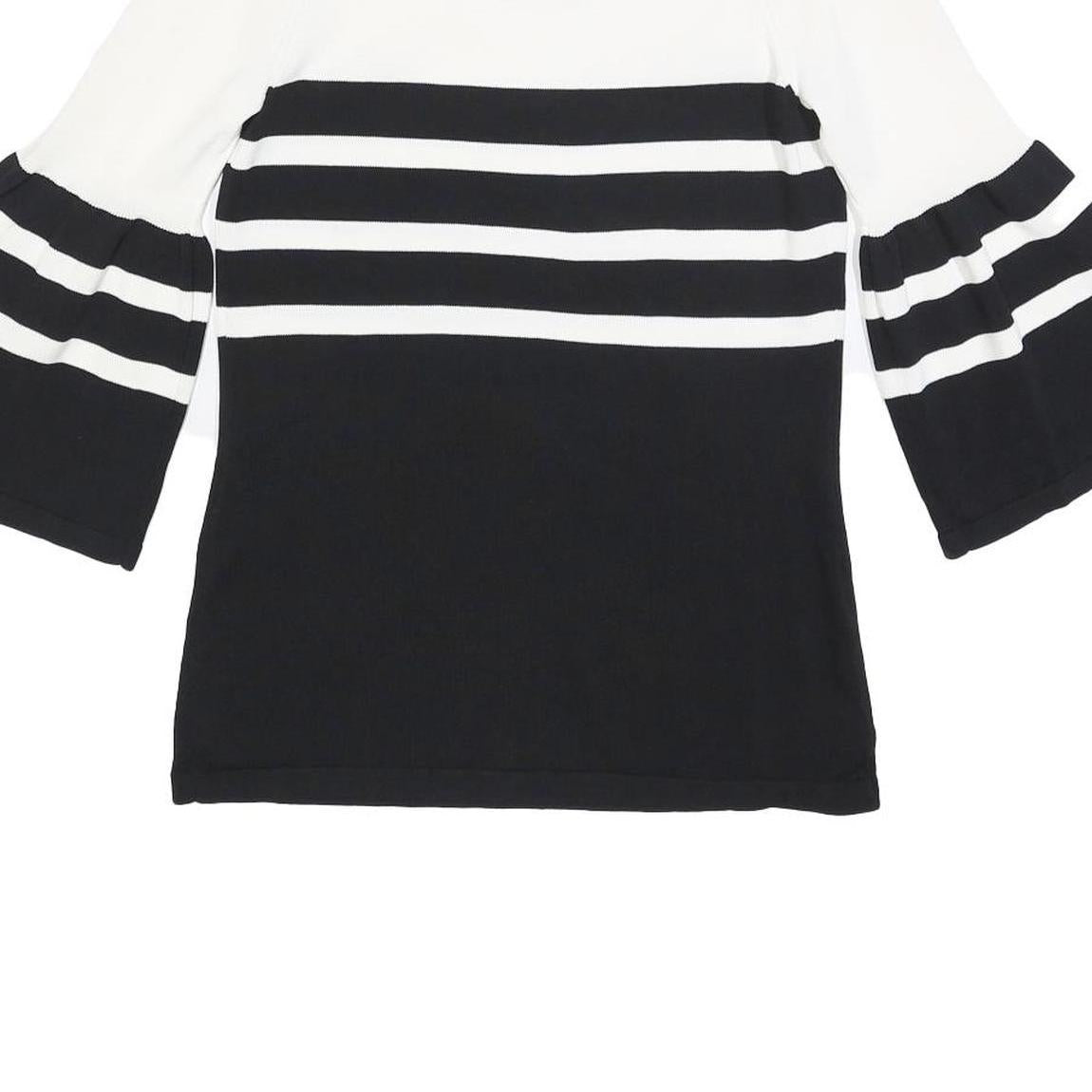 CALVIN KLEIN Womens Black & White Striped Off Shoulder Top 3/4 Sleeve S