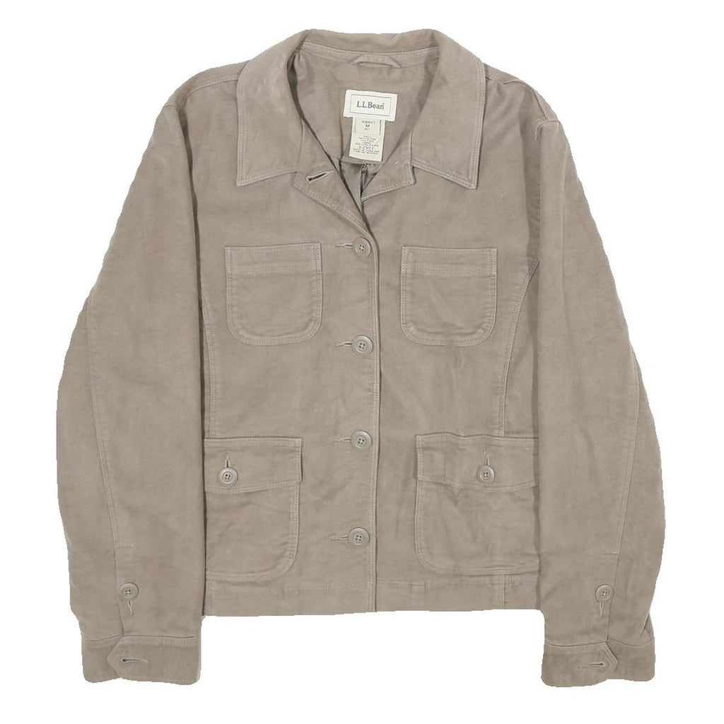 LL BEAN Womens Beige Cotton Blend Button Jacket M Casual Workwear Outerwear