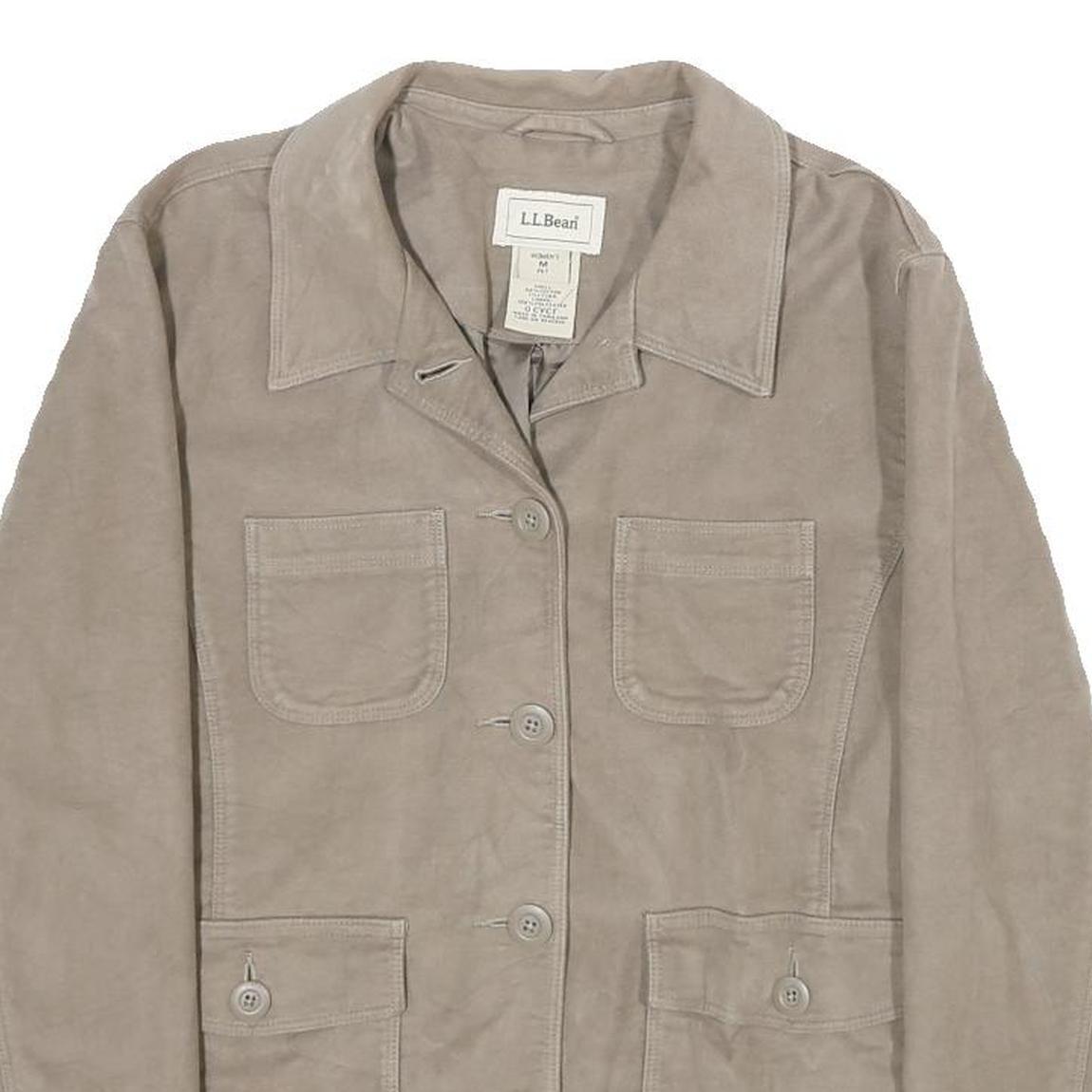 LL BEAN Womens Beige Cotton Blend Button Jacket M Casual Workwear Outerwear