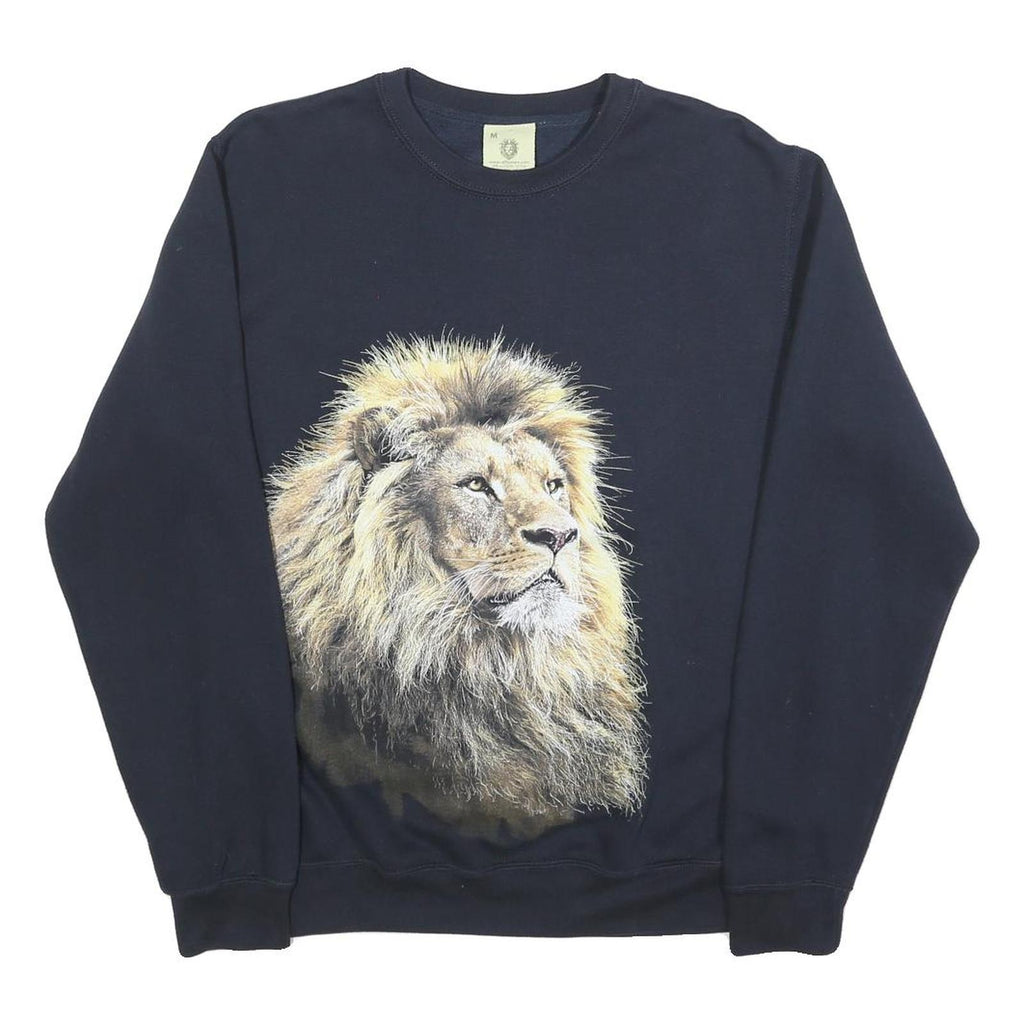 RALF NATURE Mens Black Lion Graphic Crew Neck M Cotton Blend Sweatshirt