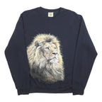 RALF NATURE Mens Black Lion Graphic Crew Neck M Cotton Blend Sweatshirt
