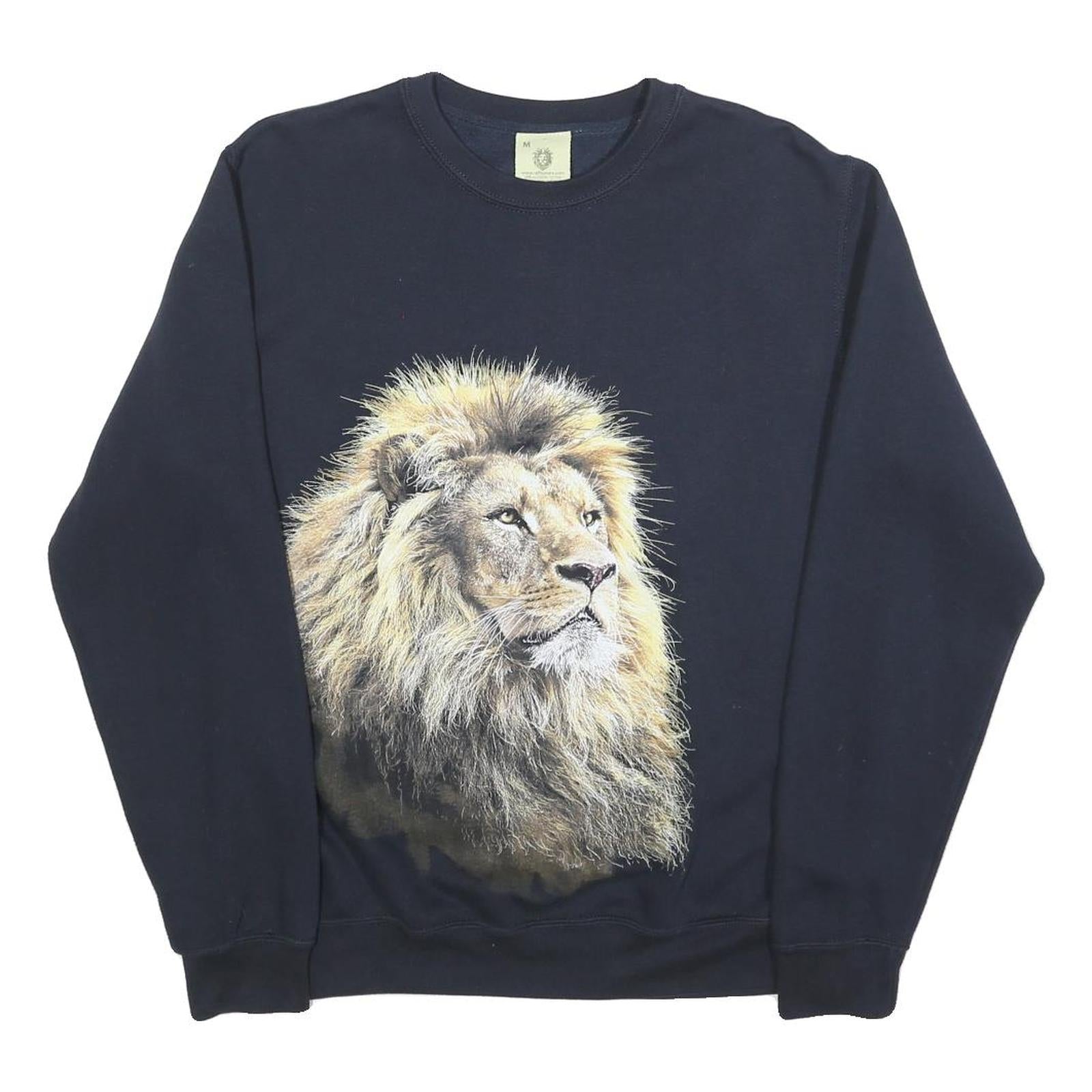 RALF NATURE Mens Black Lion Graphic Crew Neck M Cotton Blend Sweatshirt