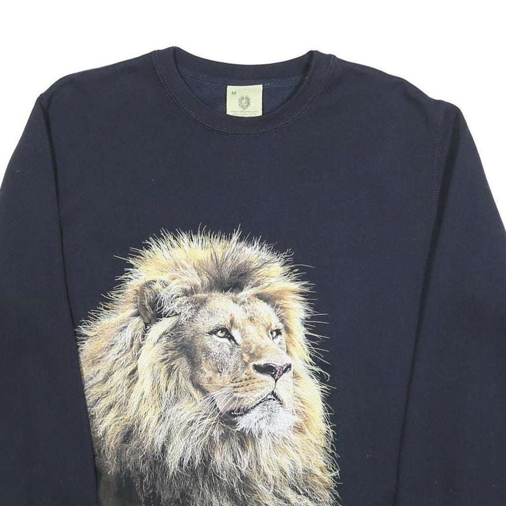RALF NATURE Mens Black Lion Graphic Crew Neck M Cotton Blend Sweatshirt