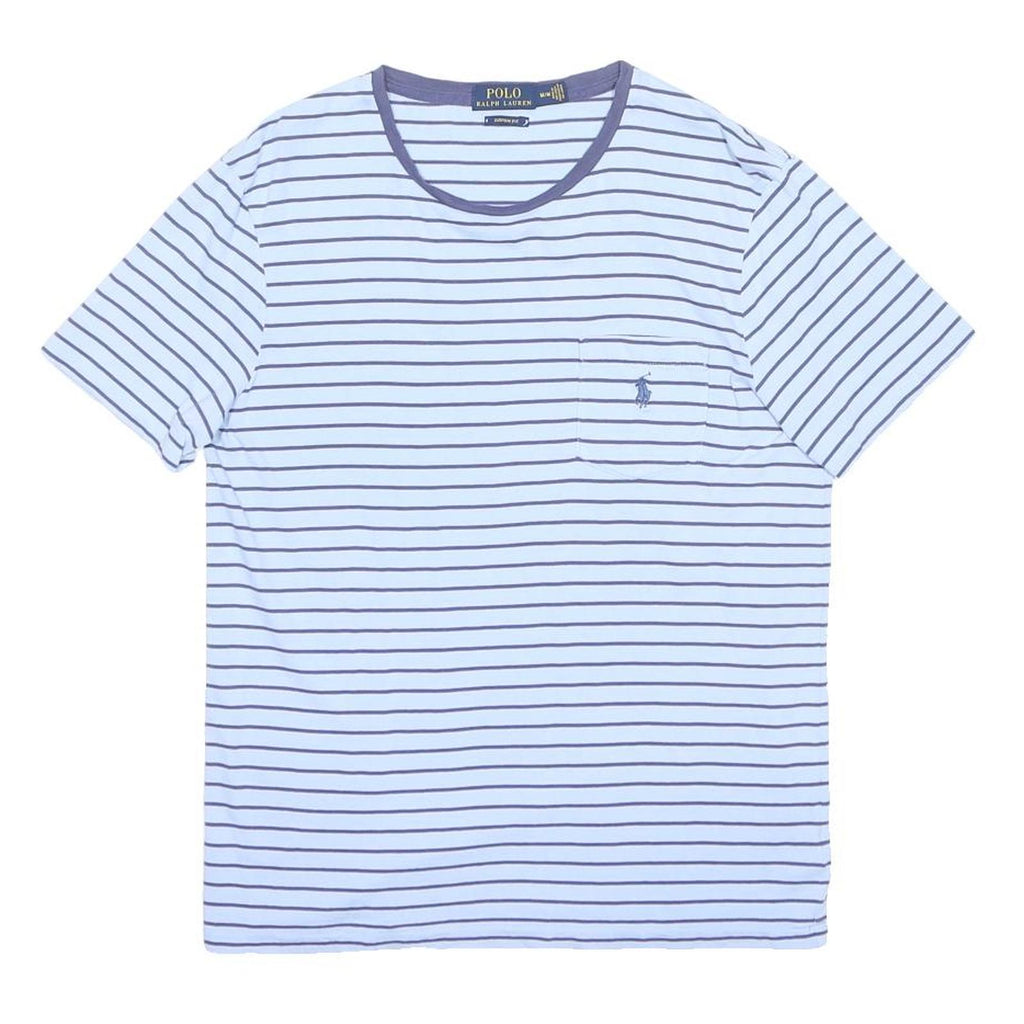 POLO RALPH LAUREN Mens Blue & Navy Striped T-Shirt M Short Sleeve Round Neck