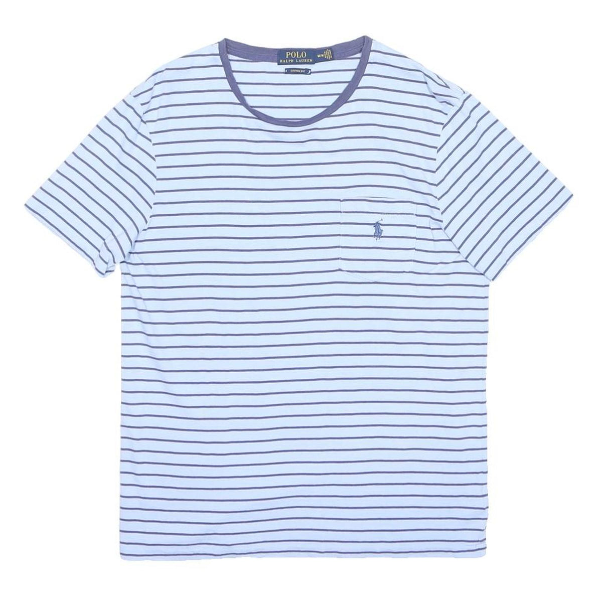 POLO RALPH LAUREN Mens Blue & Navy Striped T-Shirt M Short Sleeve Round Neck