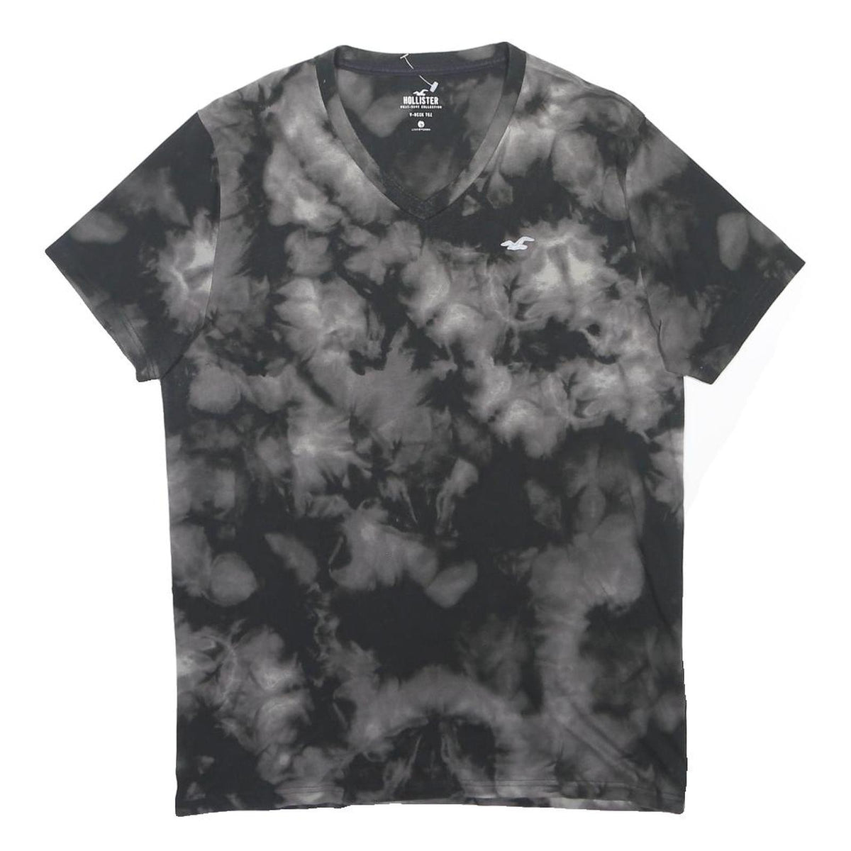 HOLLISTER Mens Black & Grey Tie Dye Graphic T-Shirt L V-Neck Casual Summer