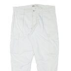ZARA Mens Cotton Blend White Relaxed Cargo Trousers W37 L28 Casual Utility Zip