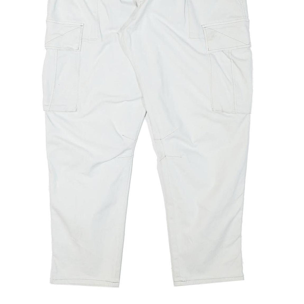 ZARA Mens Cotton Blend White Relaxed Cargo Trousers W37 L28 Casual Utility Zip