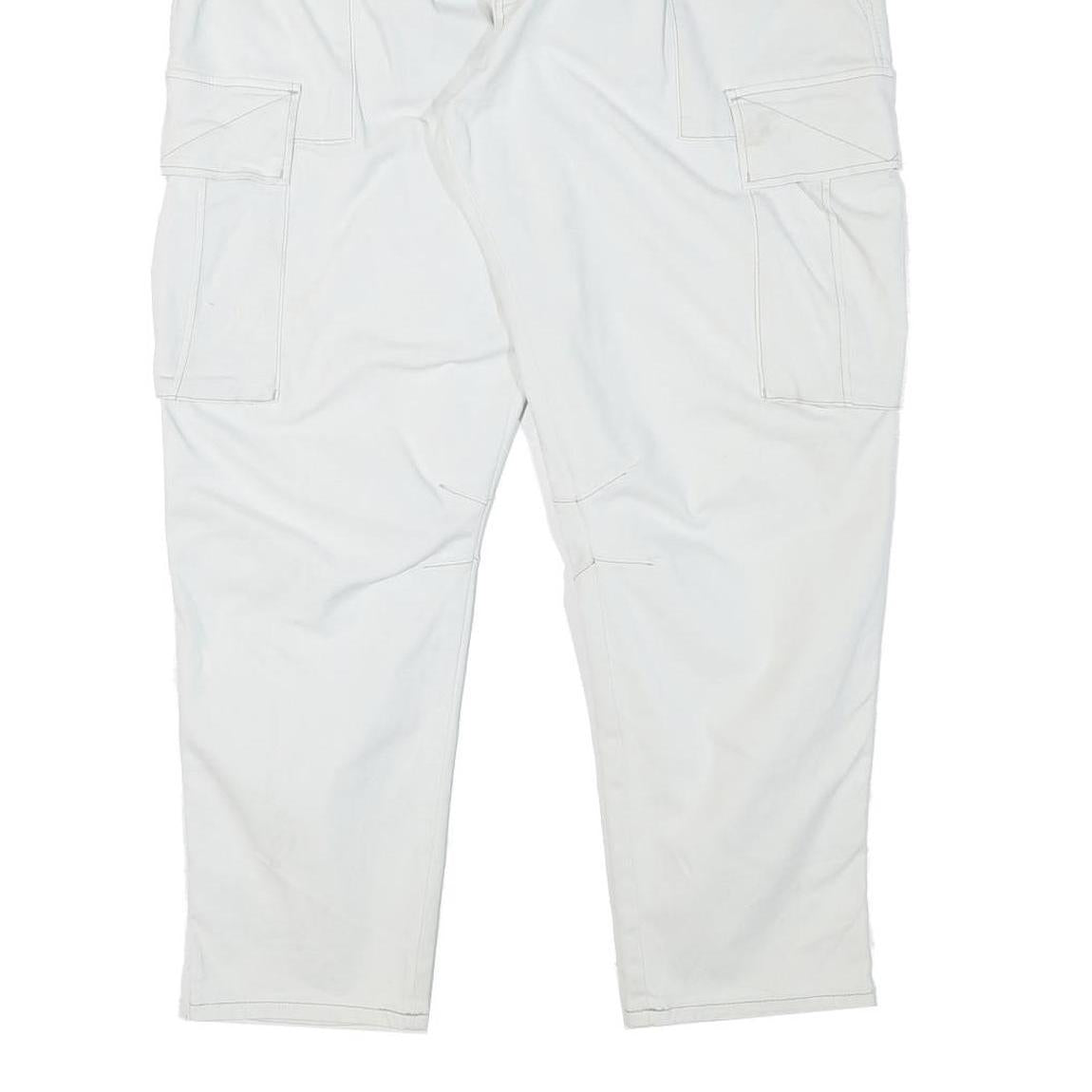 ZARA Mens Cotton Blend White Relaxed Cargo Trousers W37 L28 Casual Utility Zip